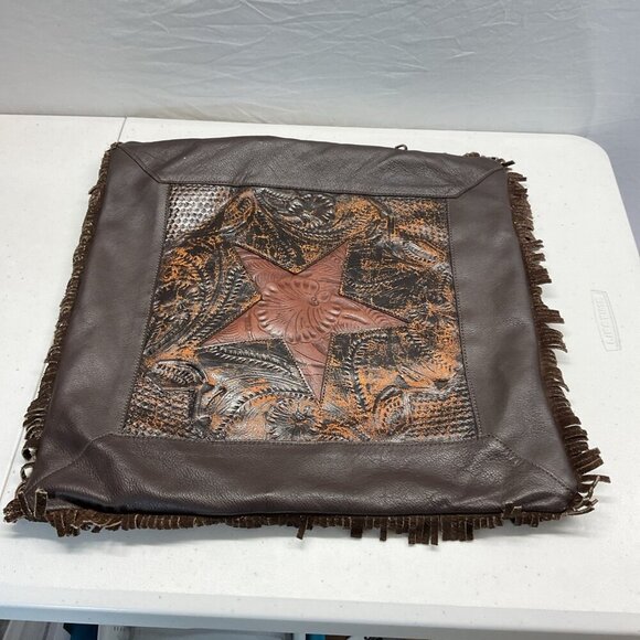2 Western Leather Accent Pillows Fringed Cowboy boot Texas Star applique - Picture 2 of 15